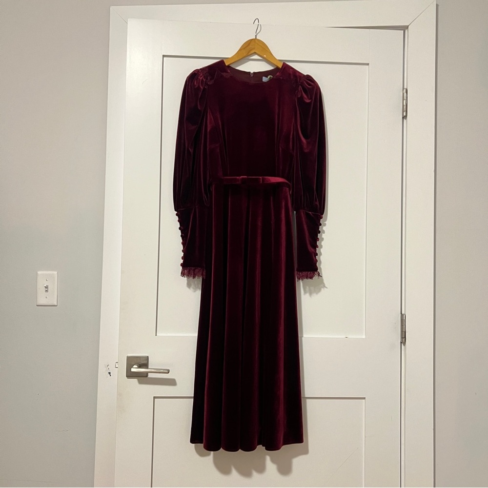 Nicola Bathie x Antonio Melani Velvet Helen Burgundy Midi Dress NWT 4 Holiday​ - Picture 2 of 7